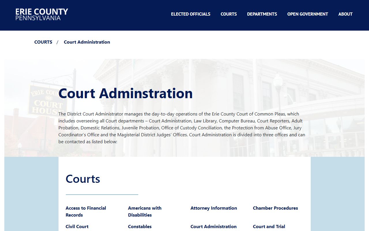 Erie County Court Administration page for the Court of Common Pleas