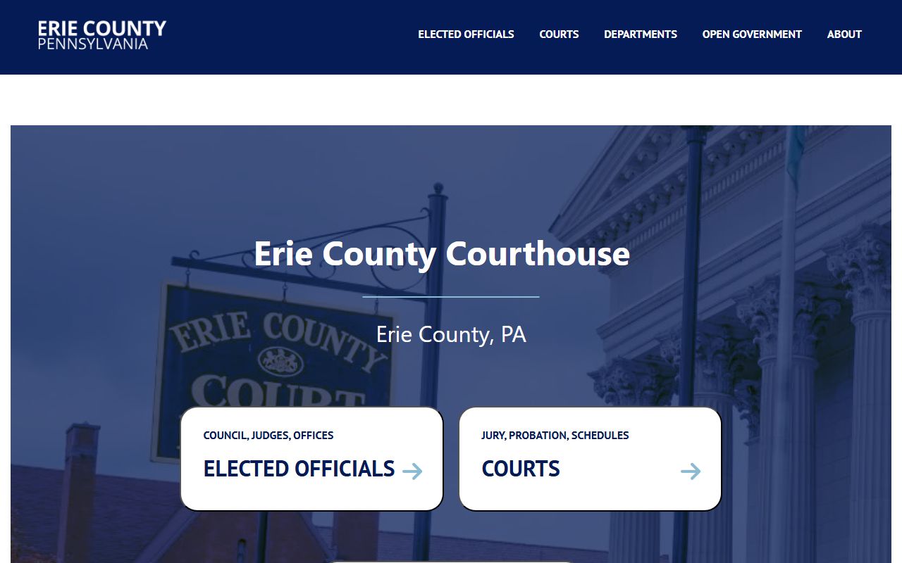 Erie County Court Records homepage with court office links