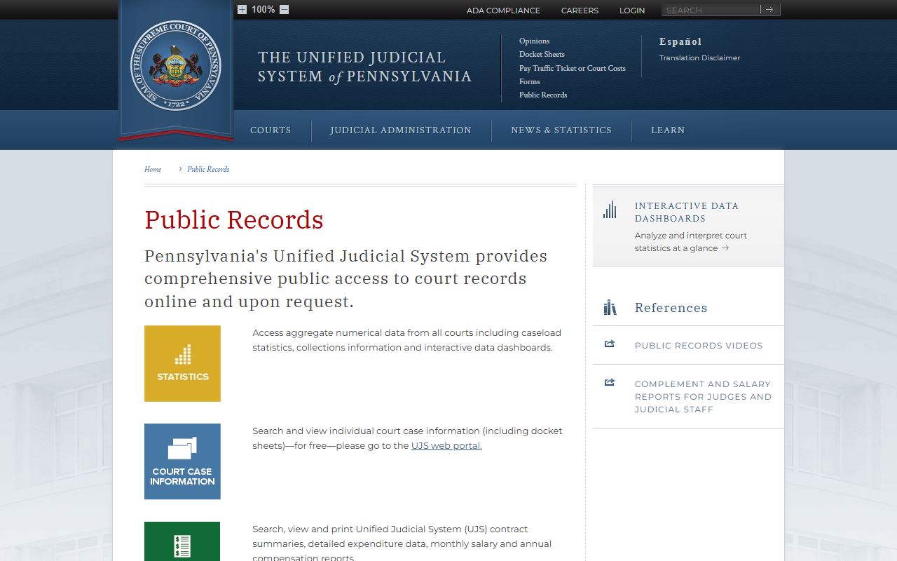 Pennsylvania public records landing page for Erie County court access