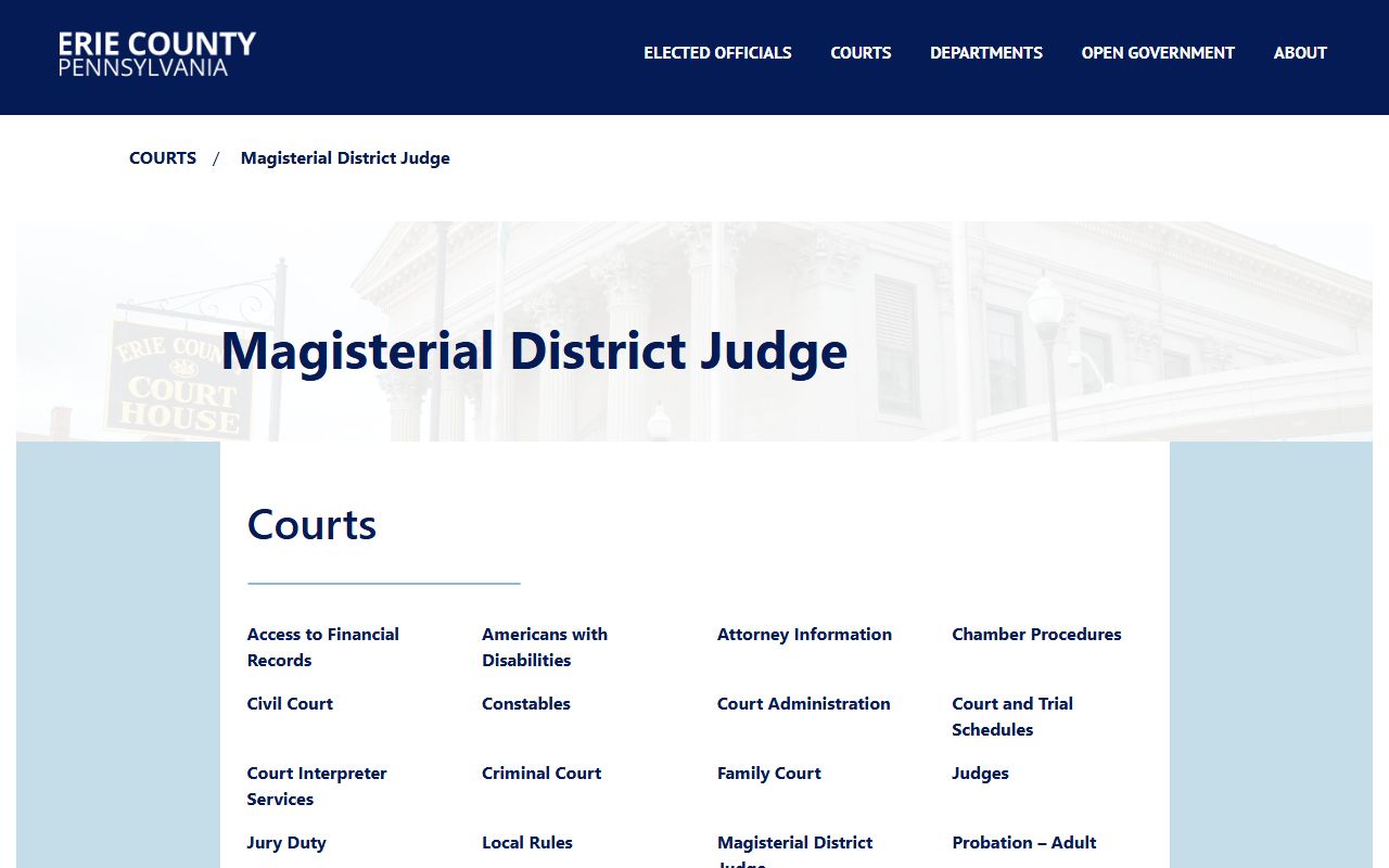 Erie County magisterial district court dockets office list