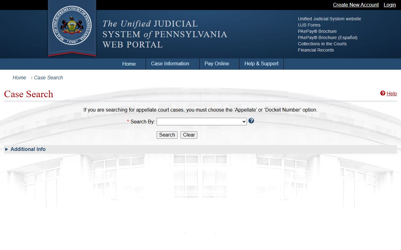 Pennsylvania UJS Case Search for Erie County court records