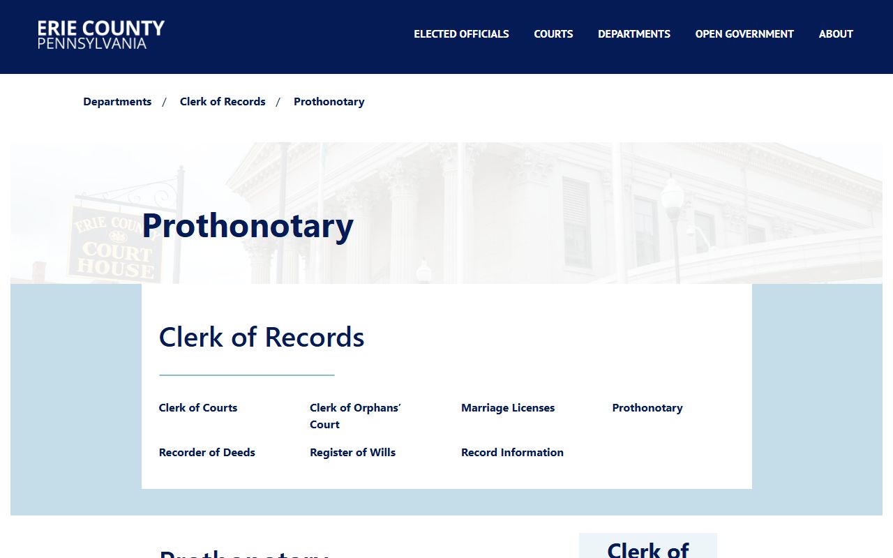 Erie County Prothonotary civil court records page