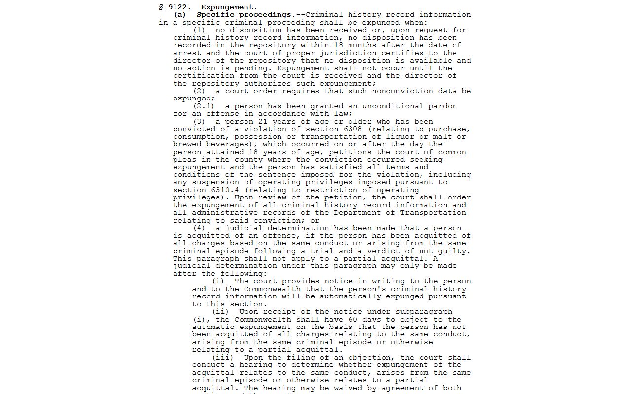 Pennsylvania expungement statute for Erie County criminal records