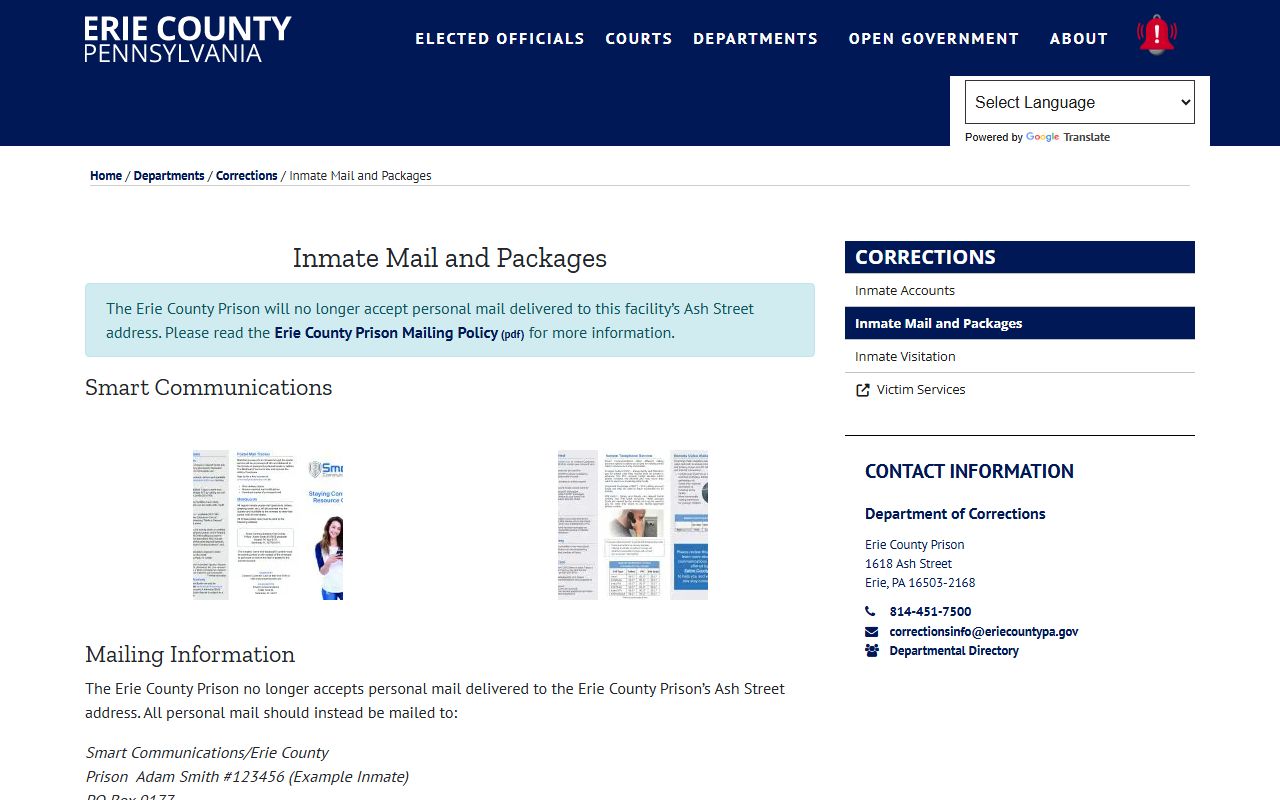 Erie County inmate mail and packages policy