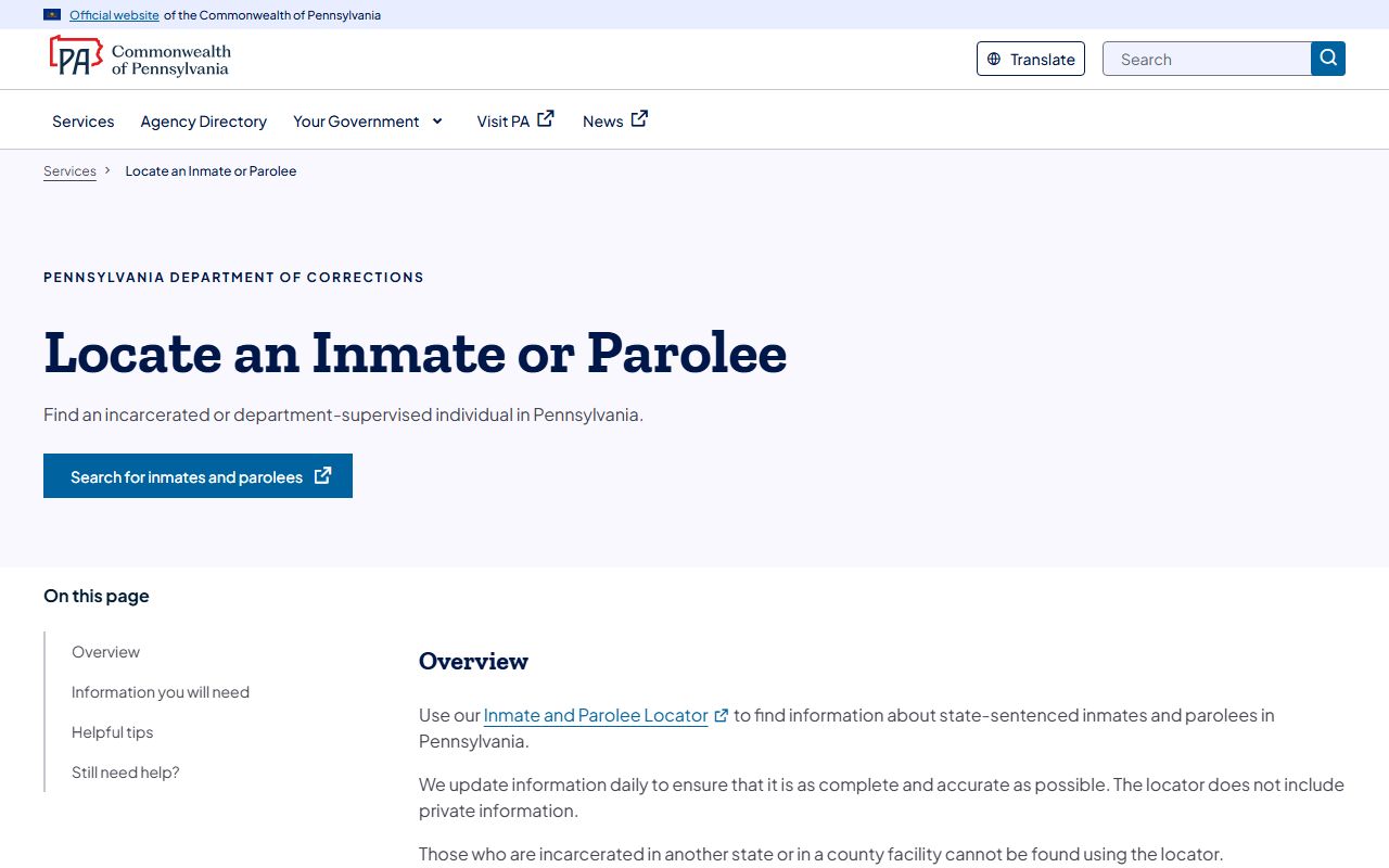 Pennsylvania DOC inmate locator for Erie County state inmates