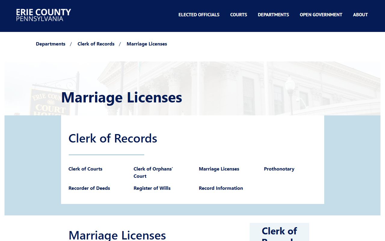Erie County marriage licenses page and Marriage Bureau