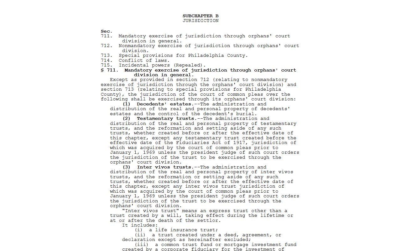 Pennsylvania Orphans' Court jurisdiction statute for Erie County