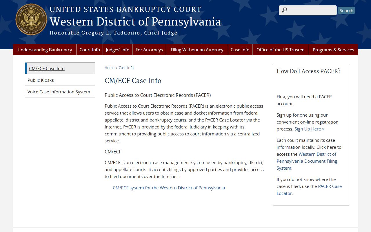 Bankruptcy PACER and CM/ECF case access for Erie County