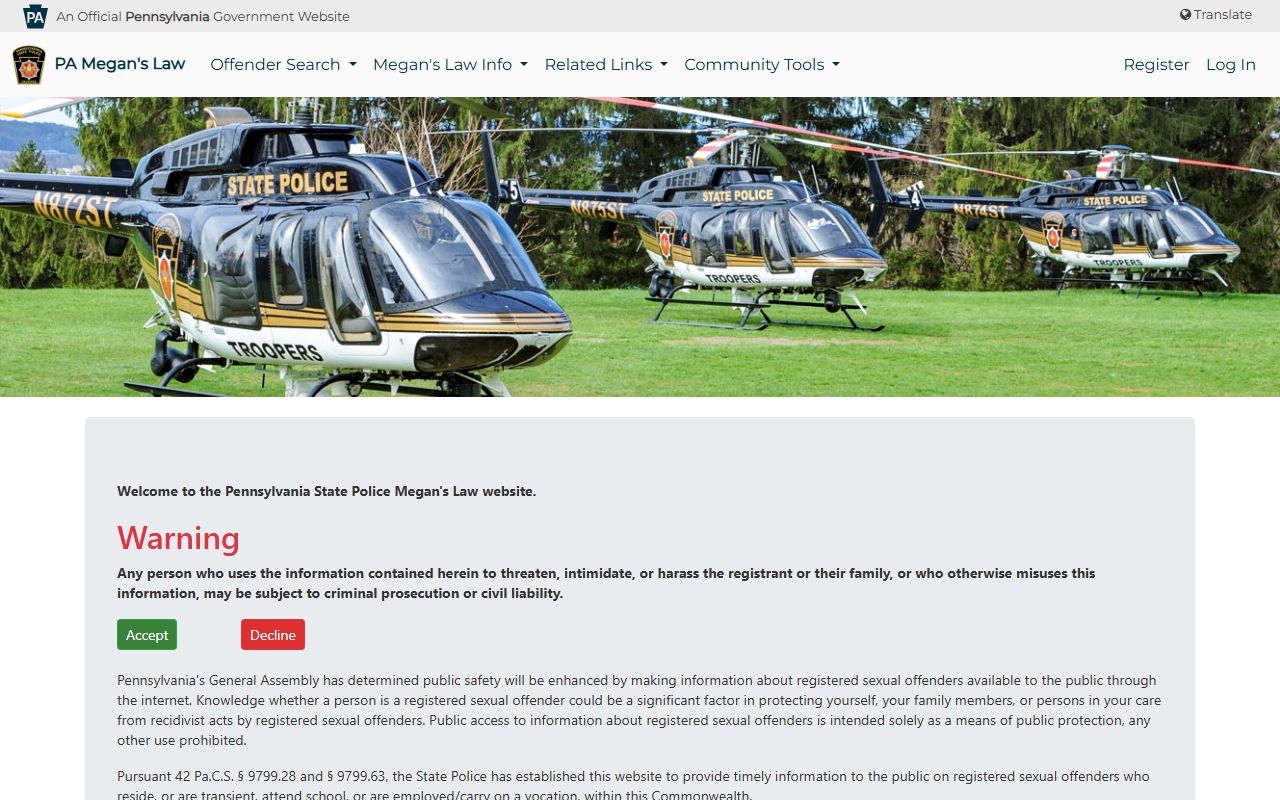 Pennsylvania Megan's Law registry for Erie County offender search