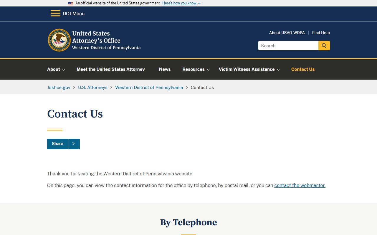 U.S. Attorney Western District contact page for Erie County