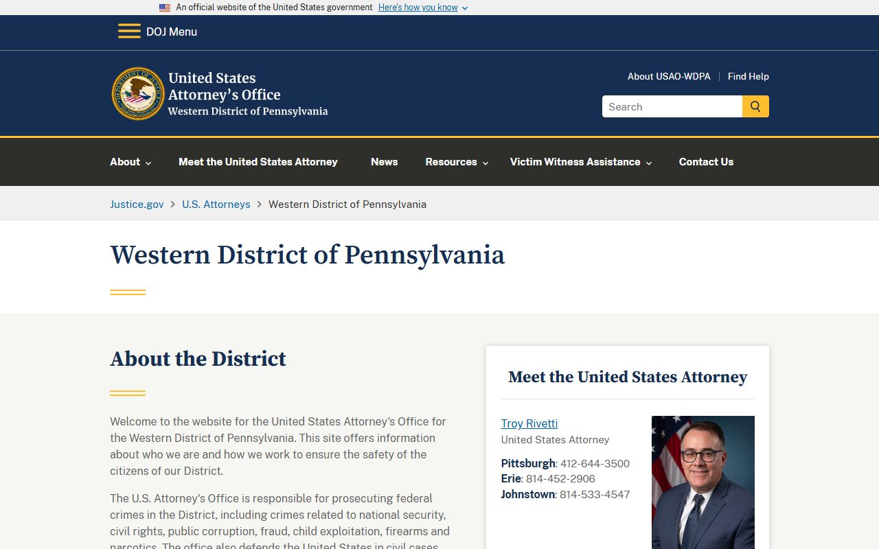 U.S. Attorney Western District of Pennsylvania for Erie County warrants
